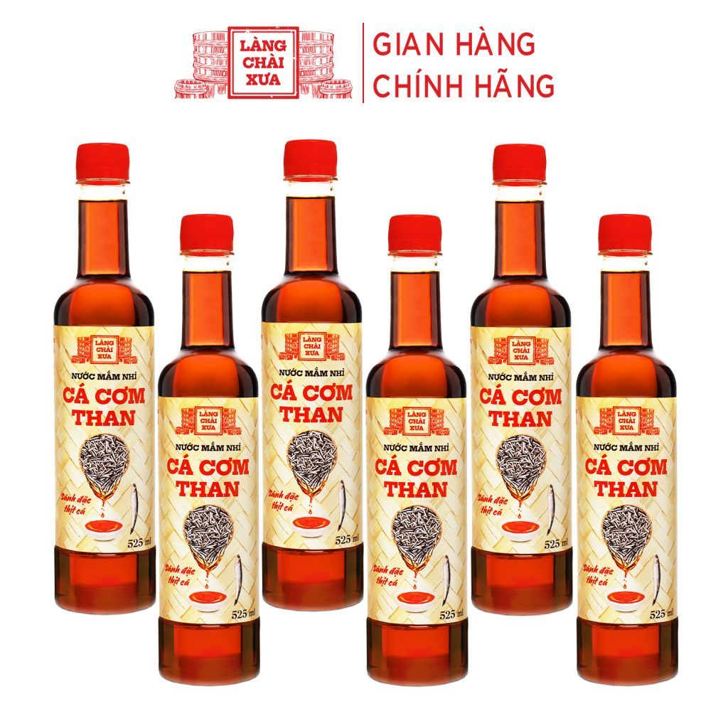 Thùng 6 chai Nước mắm nhỉ cá cơm than Làng Chài Xưa cao cấp 525ml