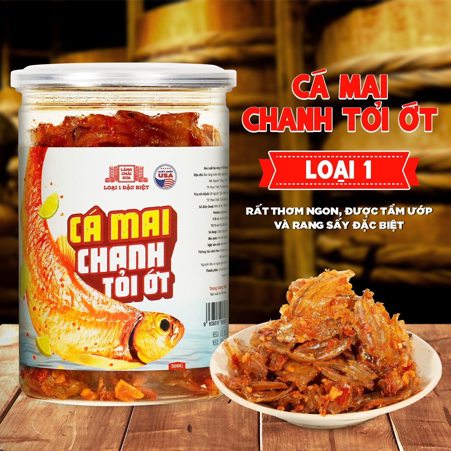 Cá mai chanh tỏi ớt Làng Chài Xưa loại 1 đặc biệt tẩm ướp thơm ngon 300 năm truyền thống hủ 300g