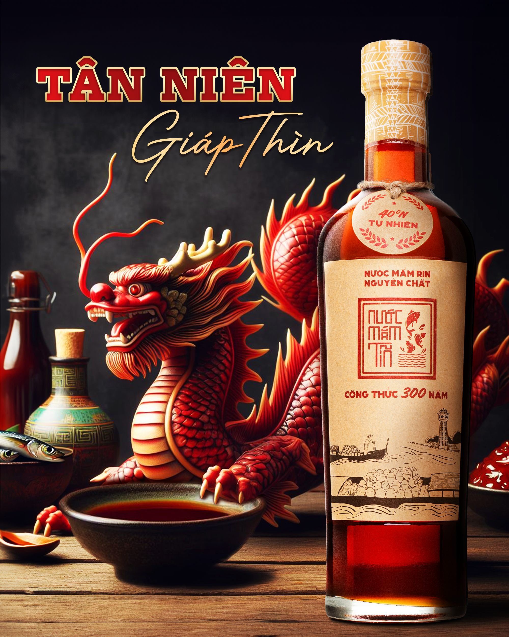 Cặp 2 Chai Nước Mắm Tĩn Nhãn Đỏ 40N – Nước mắm Rin Truyền thống